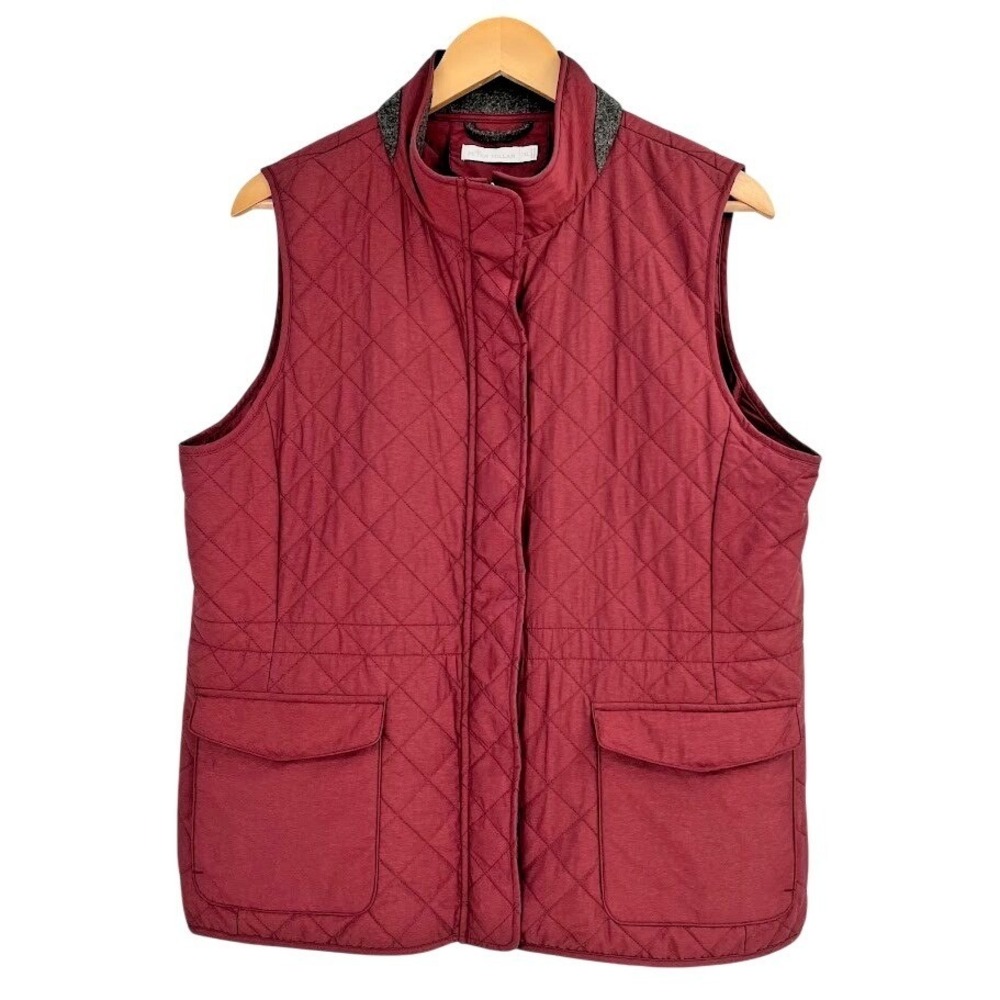Peter Millar Womens Addison Quilted Travel Vest Size XL Maroon Zip Pockets